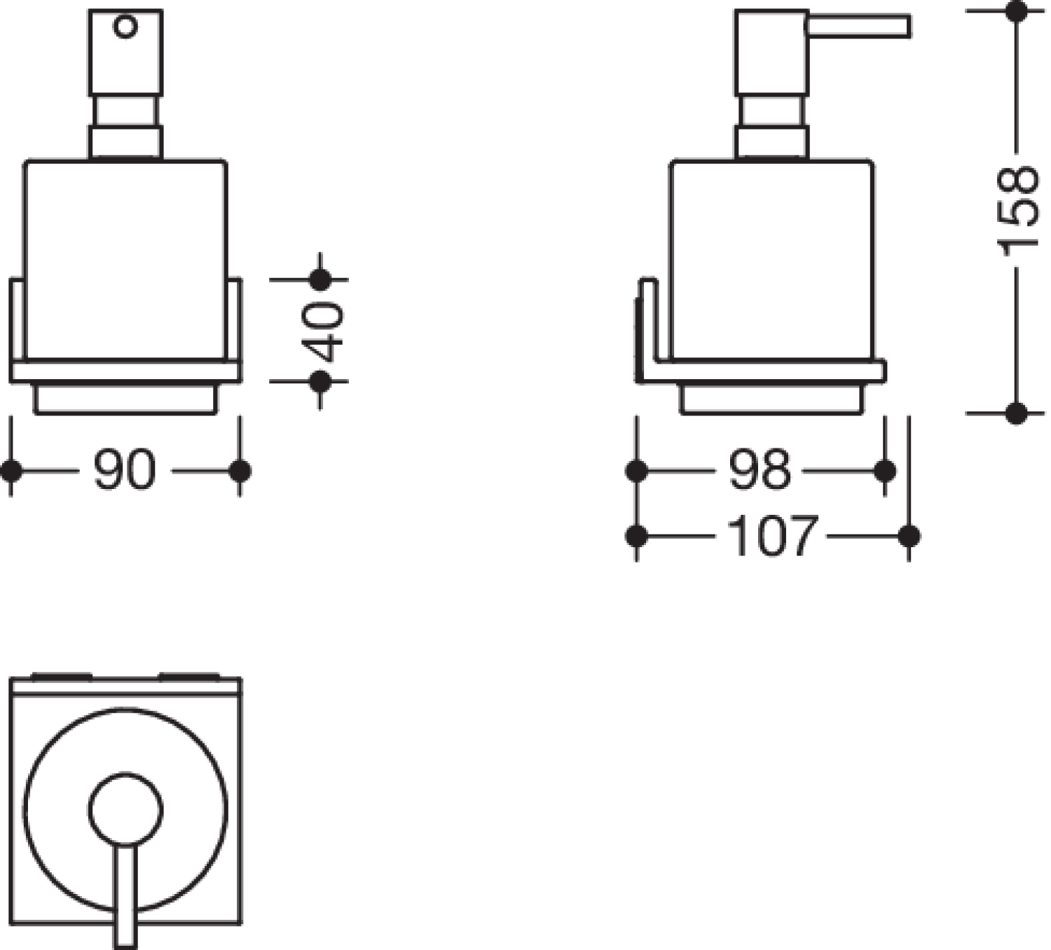 HEWI Seifenspender mit Halter Sys 900 Q, Glasbehälter, chrom