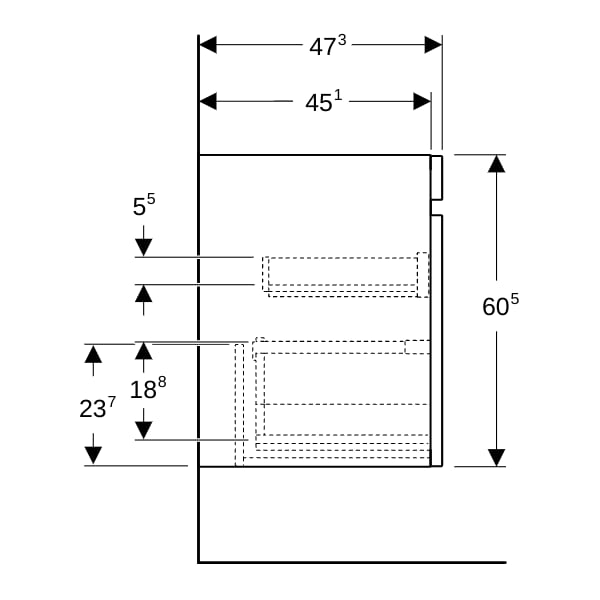 Geberit Renova Plan US für MWT, mit 1 Schbl. 53,8x60,5x47,3cm, Nussbaum hi hell