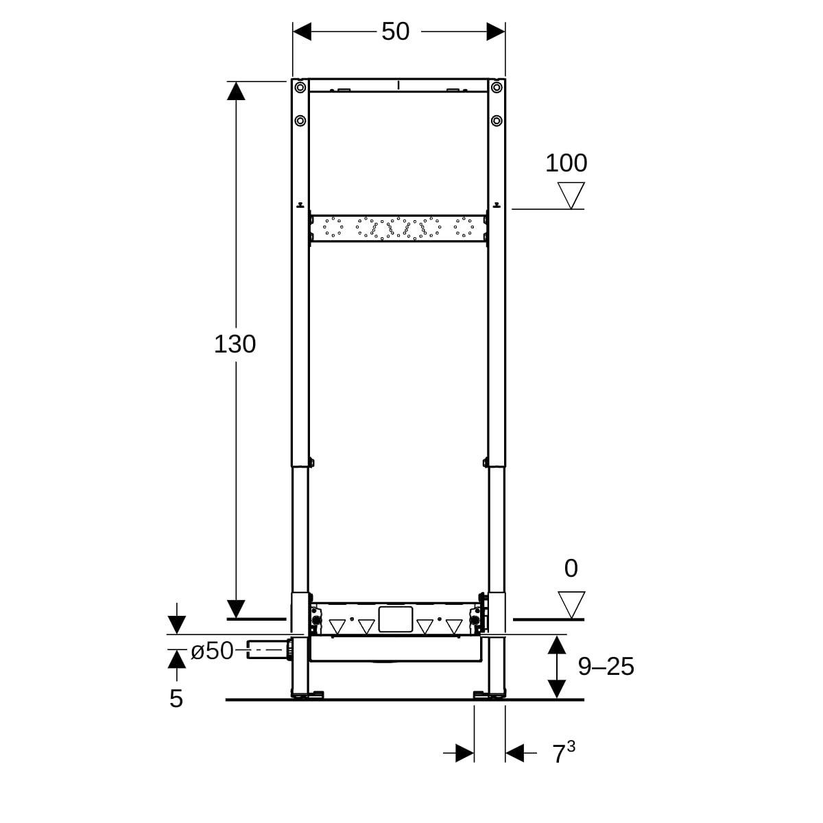 Geberit Duofix Element f. Dusche, 130cm CleanWall W-Ablauf, W-Arm.AP, H:90-250mm