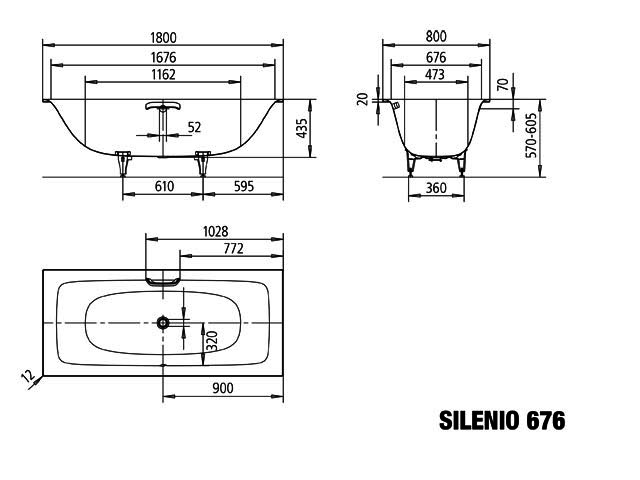 KA BW SILENIO Mod.676,1800x800mm, alpinweiß,Perl-Effekt