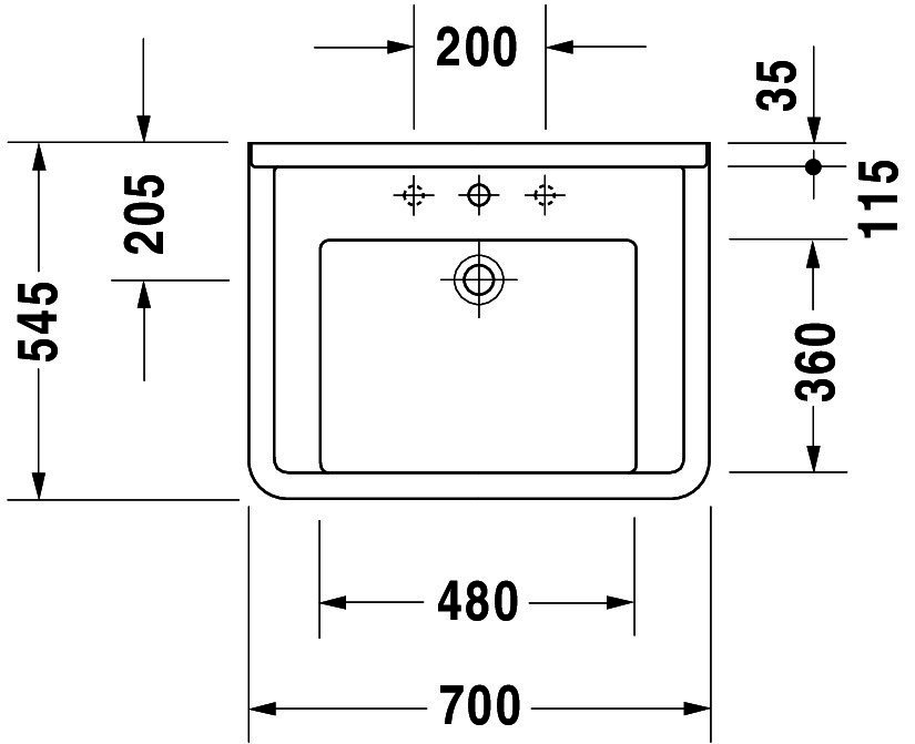 DU Waschtisch Starck 3 Vital 700 mm mit ÜL, mit HLB, 1 HL, weiß