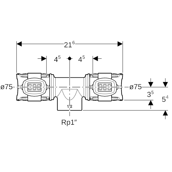 Geberit FlowFit T-Stück mit Innengewinde Rg+ d75-Rp1-75