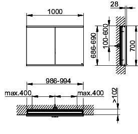 KEUCO Royal Modular 2.0 SPS, bel. 80021, Einb,oSteckd,sb-elox,1000x700x120mm