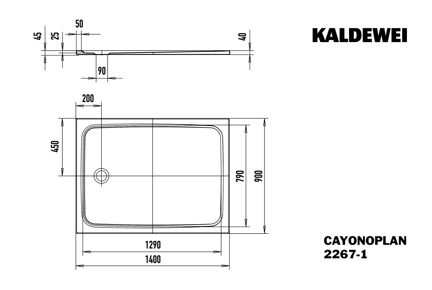 KA DW CAYONOPLAN Mod.2267-1,900x1400mm, alpinweiß,mit Vollantislip