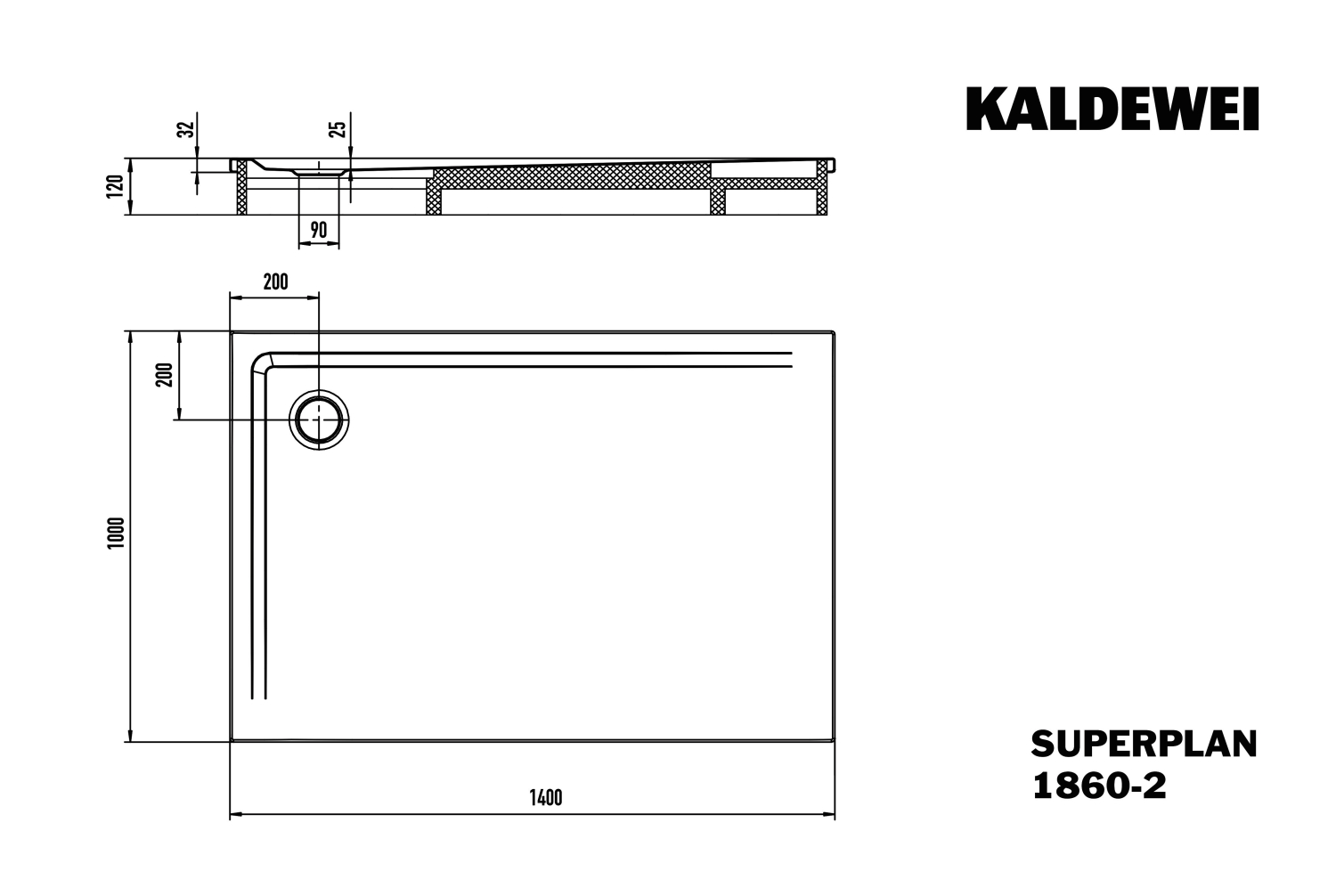 KA DW SUPERPLAN mit Wannenträger Mod. 1860-2,1000x1400mm,wg85,PEFF,m. WT
