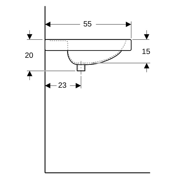 Geberit Preciosa Waschtisch mit Ablagefläche 60x55cm, o. Hl., m. Ül., weiß