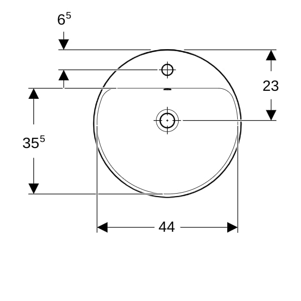 Geberit VariForm Einbauwaschtisch, rund m.HLB, d:48cm, m.Ül., gl, weiß, KeraTect
