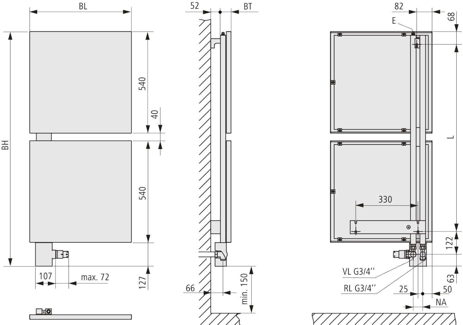 Kermi Signo BH1827x57x540mm QN932, weiß/weiß, rechts