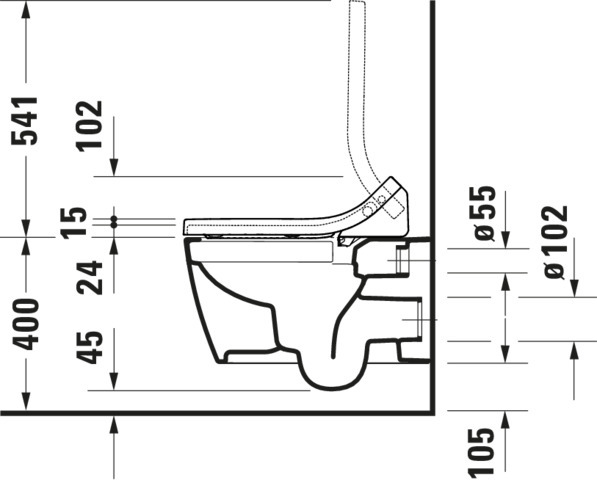 DU Wand-WC ME by Starck 570mm,TS,rimless Durafix, f.SW m.verd.Anschl., weiß HyG