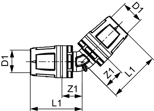 TECElogo-Push Winkelkupplung 45 Grad 32 x 32, Rotguss/Si-Bronze