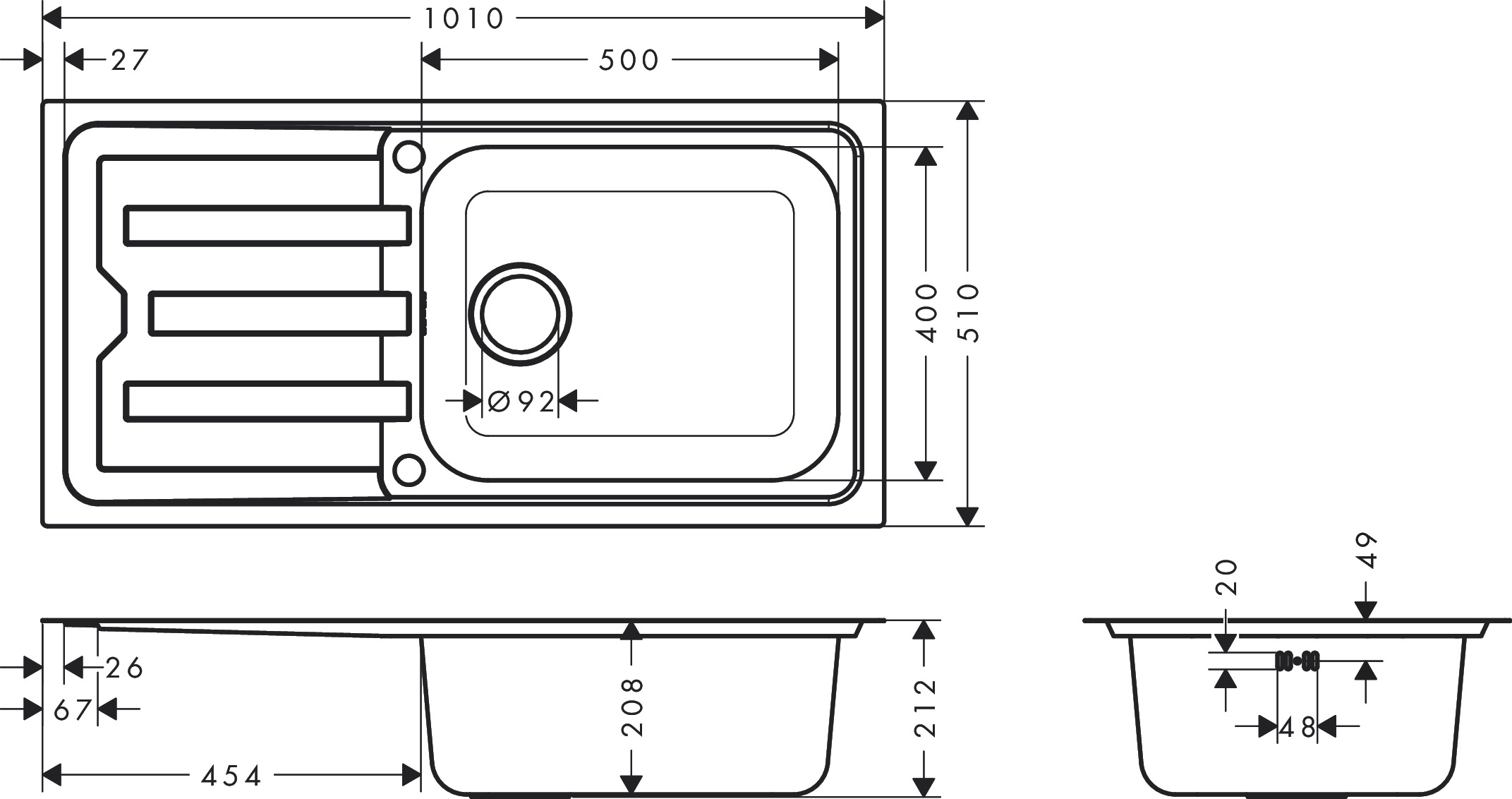 Hansgrohe Einbauspüle S440-F500 100 Abtropffl.  automatische Ablaufgarnitur Edelstahl