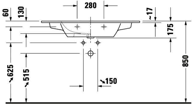 DU Möbelwaschtisch ME by Starck 1030 mm mit ÜL, mit HLB, 1 HL, weiß