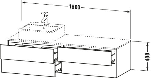DU WTU XSquare, 4 SK, wandh, Becken li 400x1600x548mm, Weiß Matt