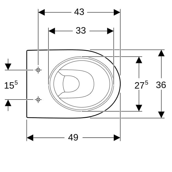 Geberit Renova Stand-WC Tiefspüler, Abg.horiz teilgeschl.Form, T:49cm, weiß, KeraTect