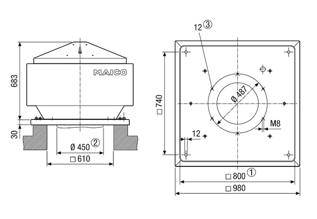 Maico Radial-Dachventilator MDR 45 EC mit EC-Motor, DN 450