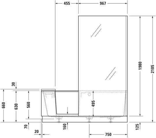 DU Shower+Bath Badewanne 1700x750 Ecke R Rückenschr.1 Links, Mineralg.Weiß