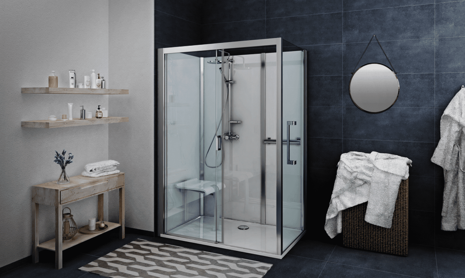 Roth Komplettdusche Vinata Comfort Eck Hoch weiß 1360x877 ESG klar
