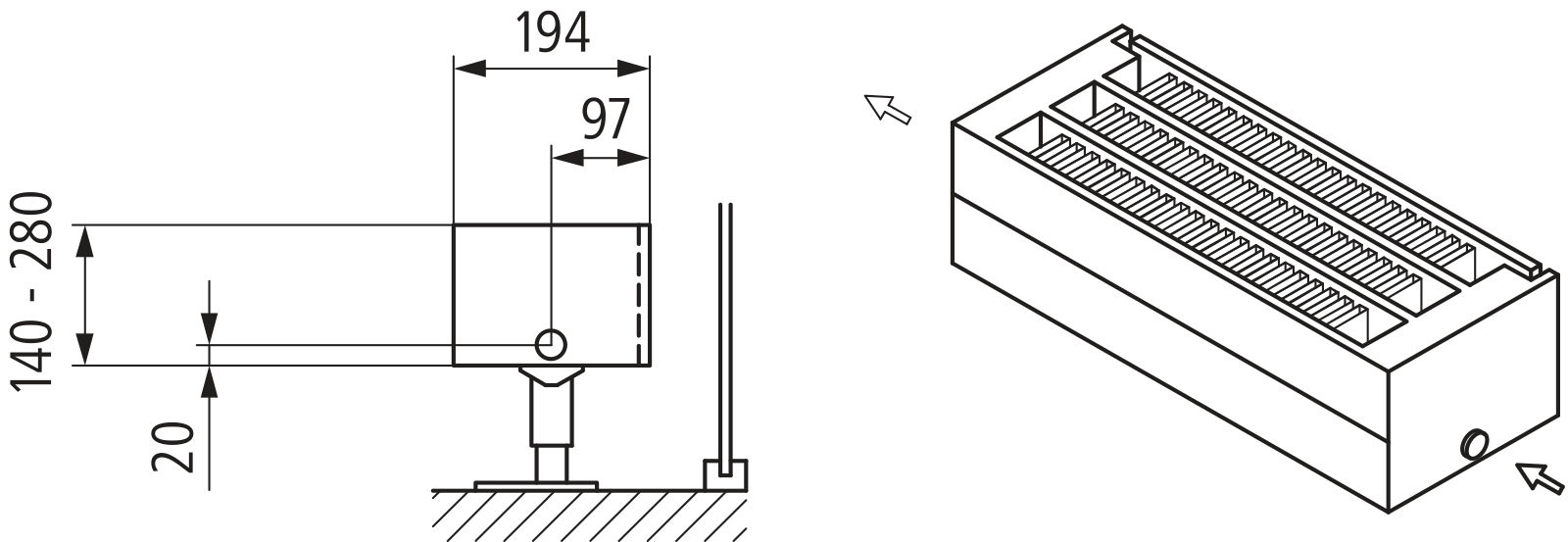 Kermi L-Kon S Typ33 BH210x194x1400mm QN2005,weiß,6bar, m. Abd., AB Uni.,VE4,5