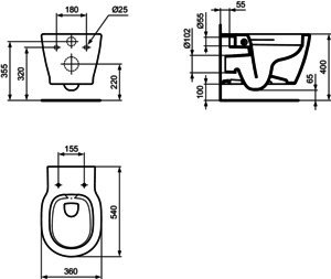IS Wandtiefspül-WC Connect, randlos, 360x540x340mm, Weiß