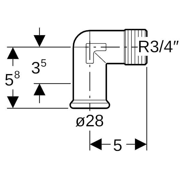 Geberit Mapress C-Stahl Übergangswinkel 90Gr mit AG d28-R3/4 verzinkt