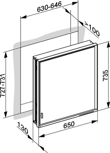 KEUCO SPS R. Lumos 14331, o. Ablagef. EB Ans.r. 650x735x130mm si-elox.