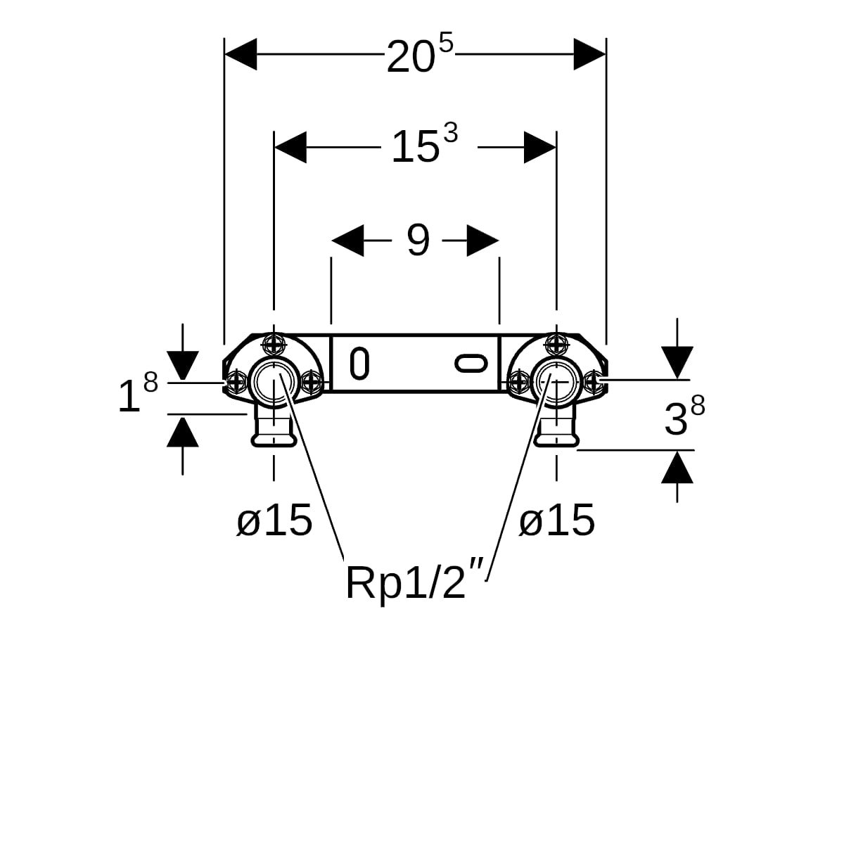 Geberit Mapress Kupfer Anschlusswinkel 90Gr vormontiert zweifach Rg d15-Rp1/2