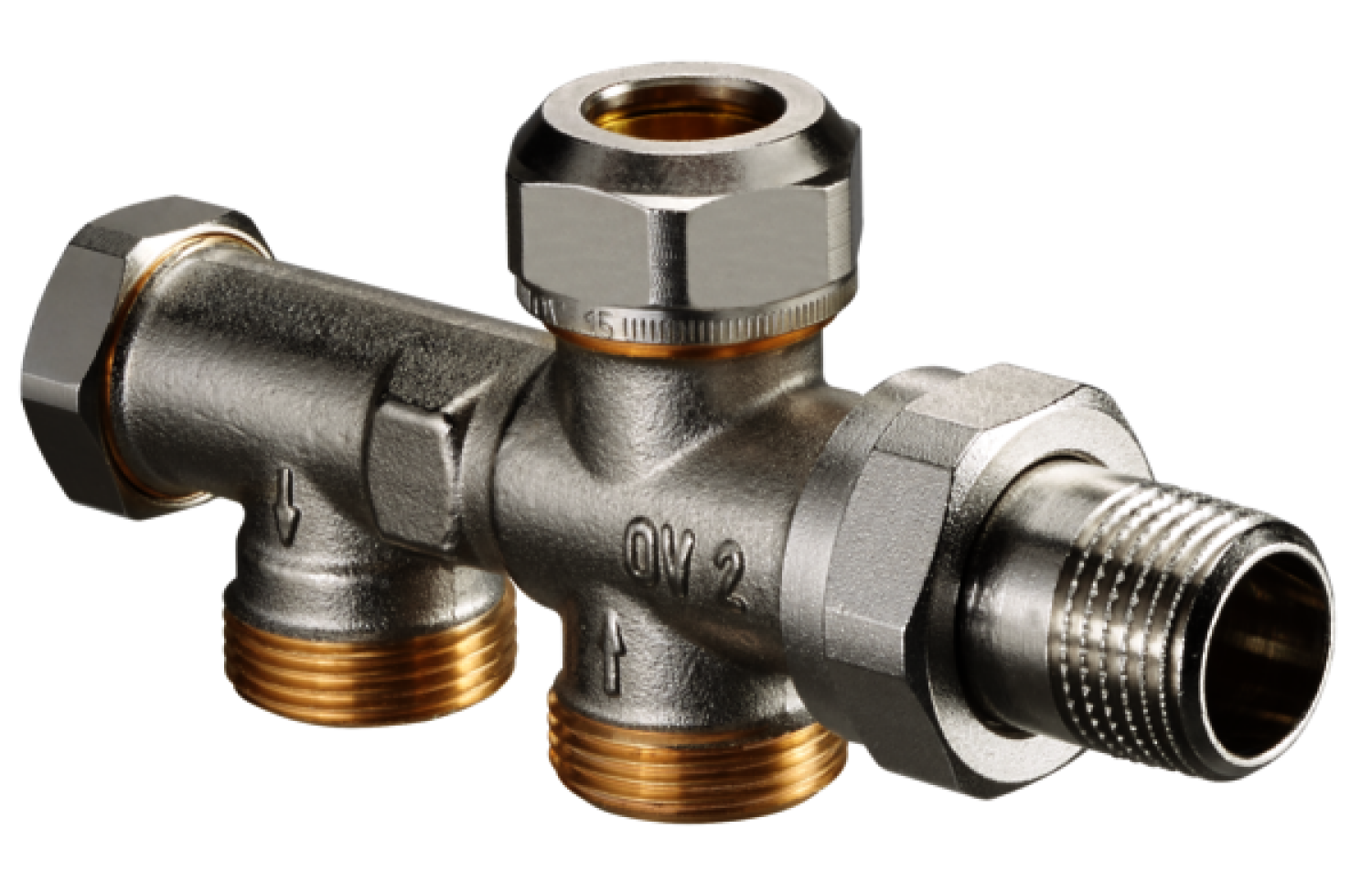 OVENTROP-Zweirohr-Anschlussstück "Duo" m.Absperrung, M24 x 1.5 AG, Abstand 35mm