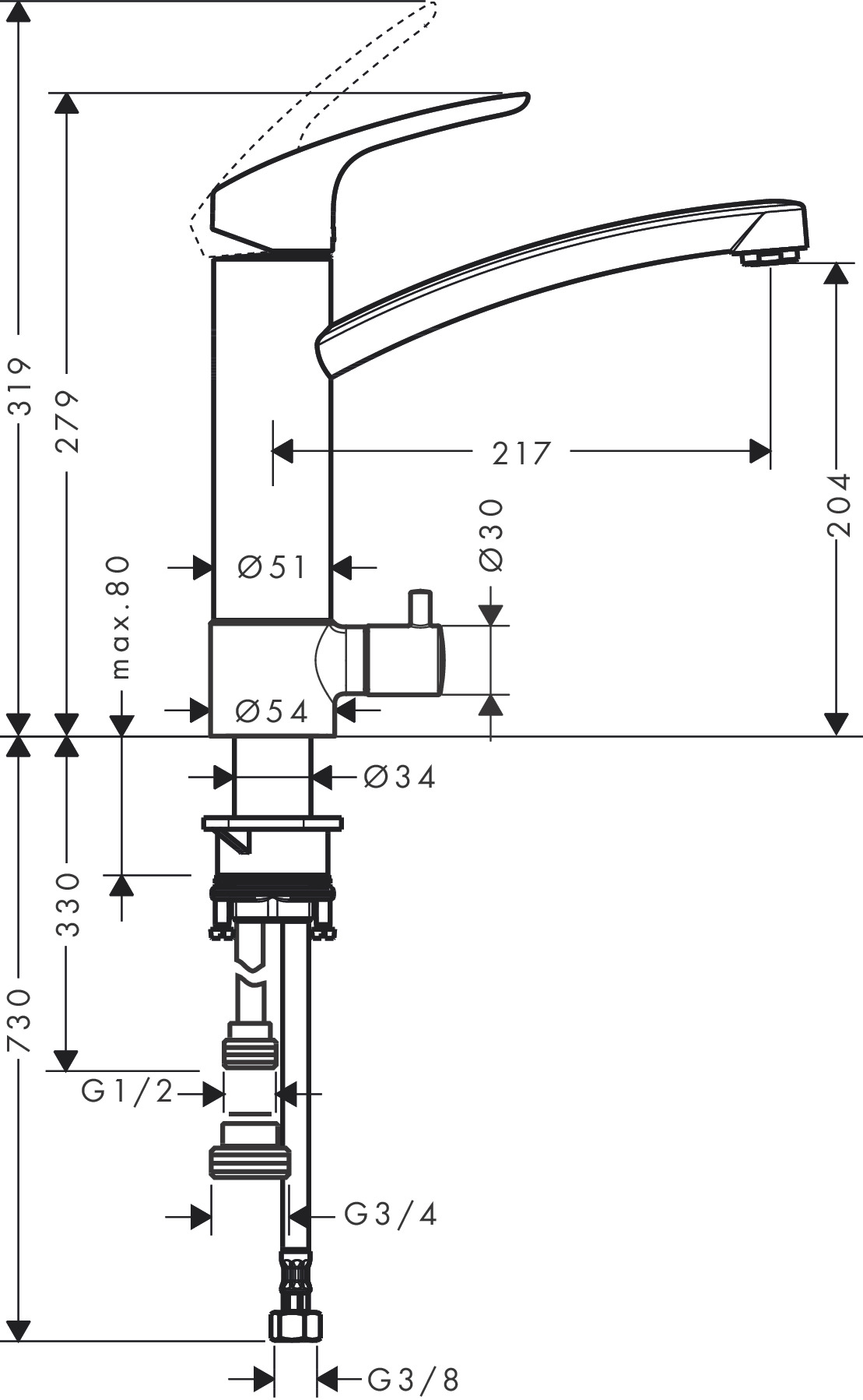 Hansgrohe Spültischmischer 200 Focus M41  Geräteabsperrventil 1jet chrom