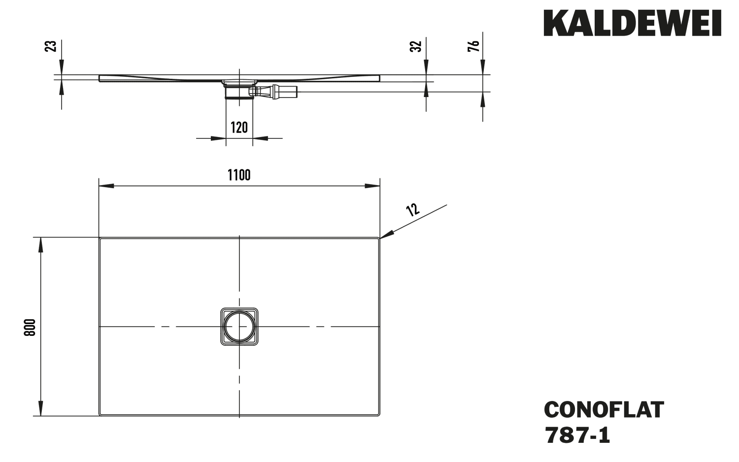 KA DW CONOFLAT Mod.787-1,800x1100mm, alpinweiß,mit Vollantislip