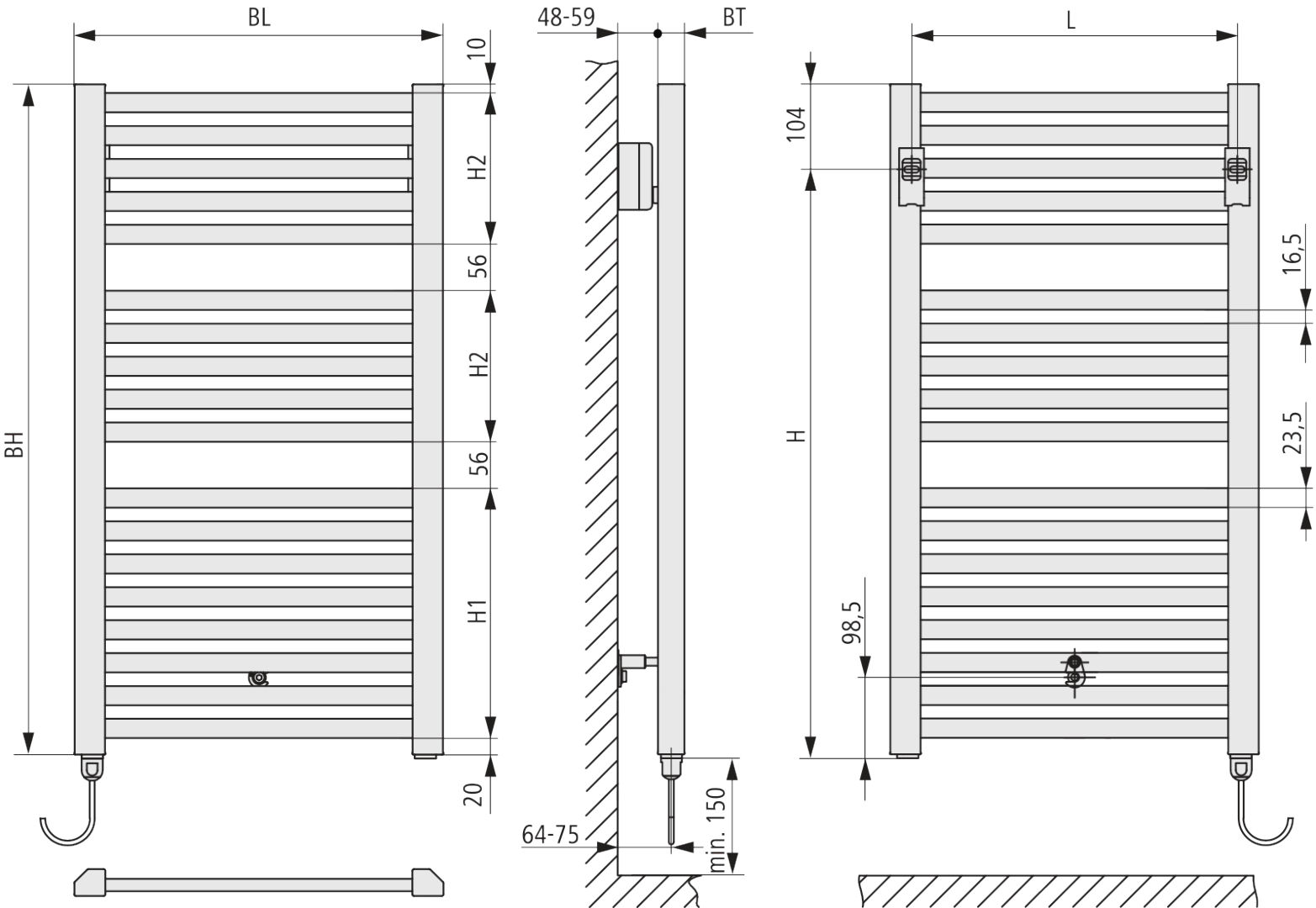 Kermi Geneo quadris-E BH1494x32x596mm max.P800, weiß, WKS li. weiß