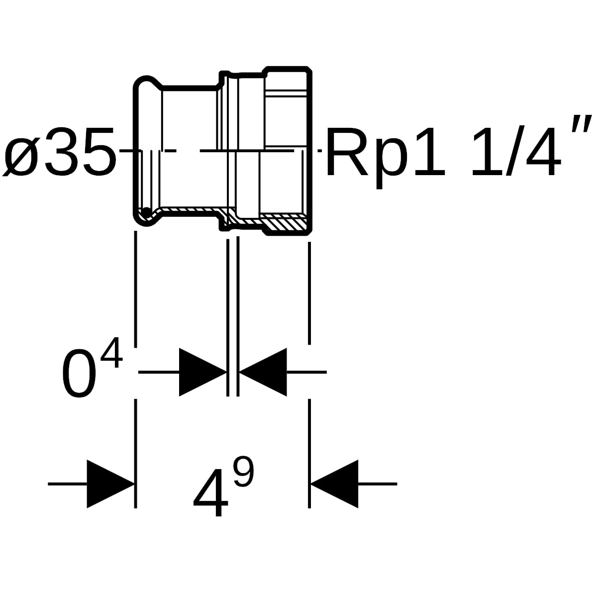 Geberit Mapress Edelstahl Übergang mit IG d35-Rp1 1/4