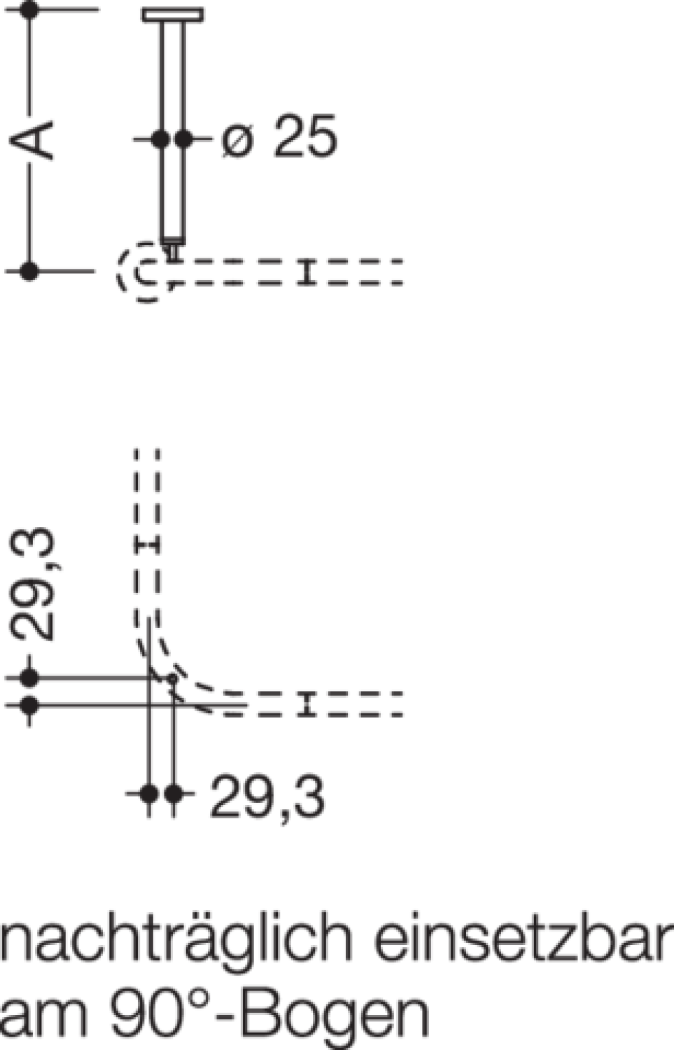 HEWI Deckenabhängung, d:25, A=150-299, schliff