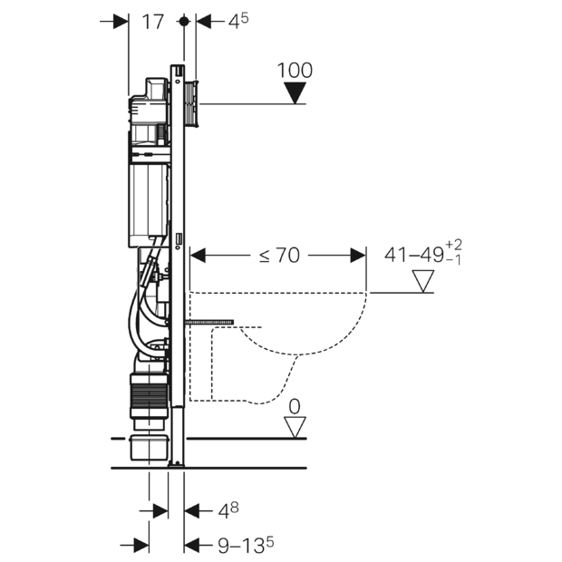 Geberit Duofix Wand-WC-Montageelement für Geruchsabsaugung UP-SPK H:112 cm 