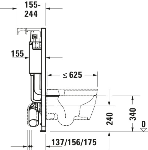 DU DuraSyst. für WWC,Standard,Trockenbau Höhe 990,Spülbed.mechanisch Vorne/Oben