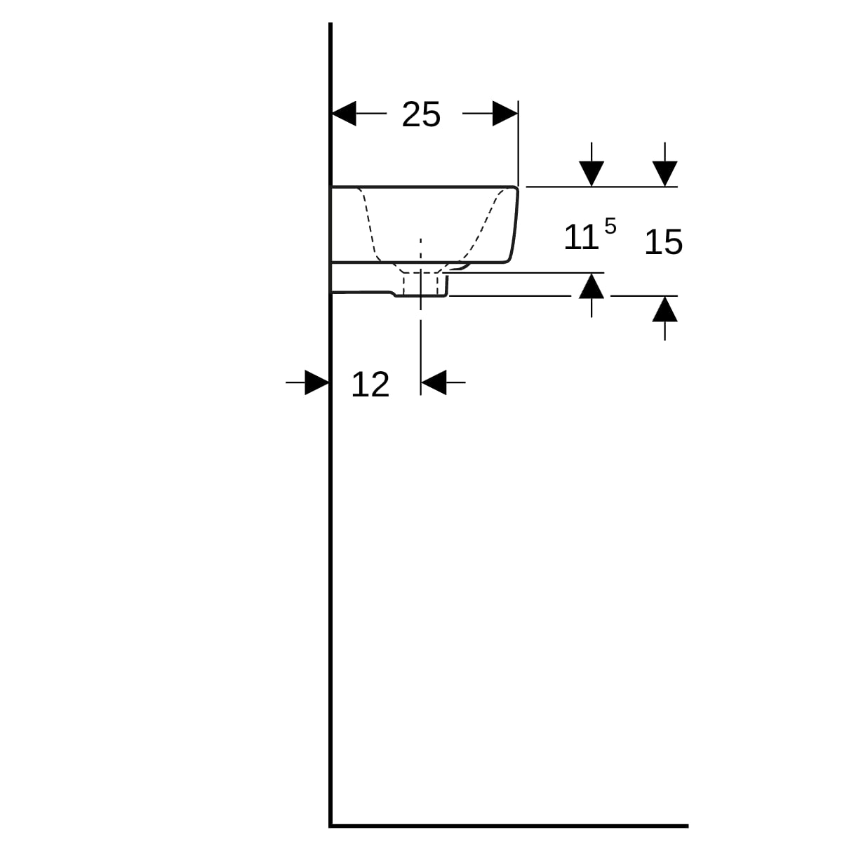 Geberit Renova Compact HWB, verk. Ausladung 40x25cm, Hl. rechts, m. Ül., weiß