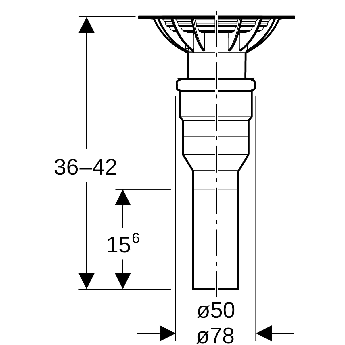 Geberit DBD-Abl. f. Bodenblg. Vinyl (PVC), stockwerksdurchdringend d=50mm
