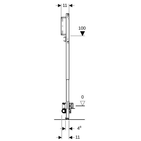 Geberit Duofix Element f. Dusche, 130cm CleanWall W-Ablauf, W-Arm.UP, H:65-90mm