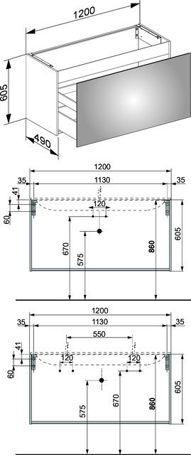 KEUCO WTU X-Line 33182, 1 Auszug, inox/Glas inox, 1200x605x490mm