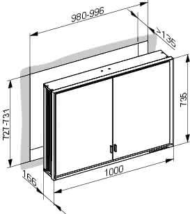 KEUCO SPS R. Lumos 14314, ohne Ablagef., Einbau, silb-elox., 1000x735x165mm