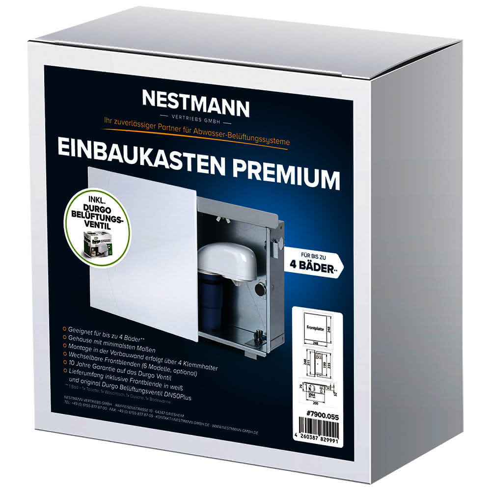 Durgo Premium Einbaukasten inkl. Ventil DN 50 Frontplatte weiß, Nr. 7900.055