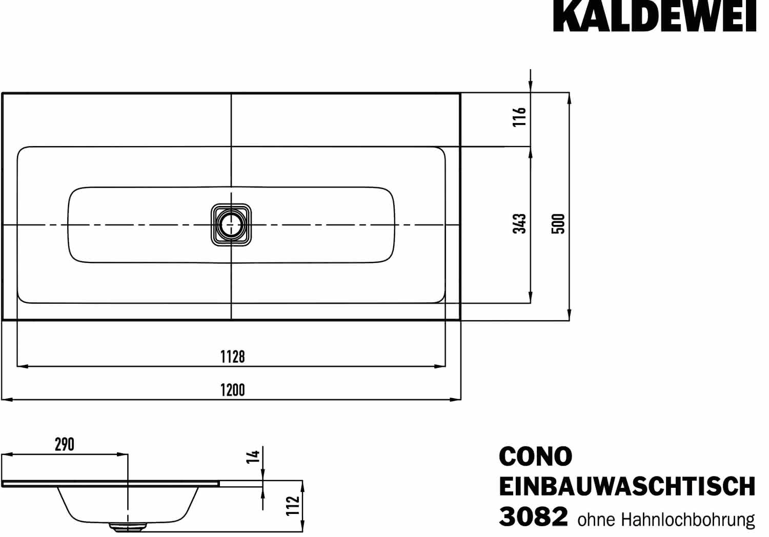 KA WB CONO EINBAUWASCHTISCH Mod.3082, 1200x500mm,alpinweiß,Perl-Effekt,AD,oÜL