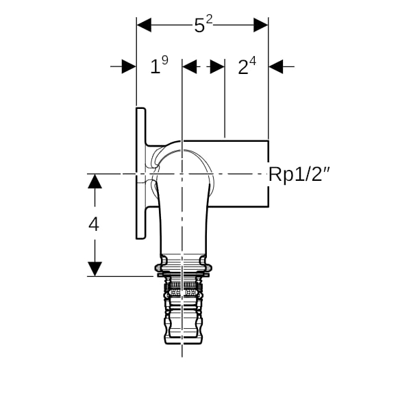Geberit Mepla Doppelanschlusswinkel 90Gr Rg d20-Rp1/2-d20 L:52mm