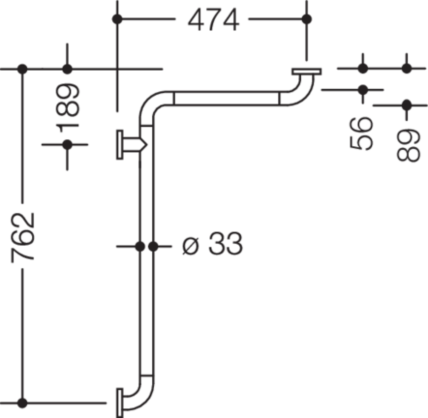 HEWI Dusch-Wannenhdl. Ser 801 d:33, W1:762mm, W2:474mm rubinrot