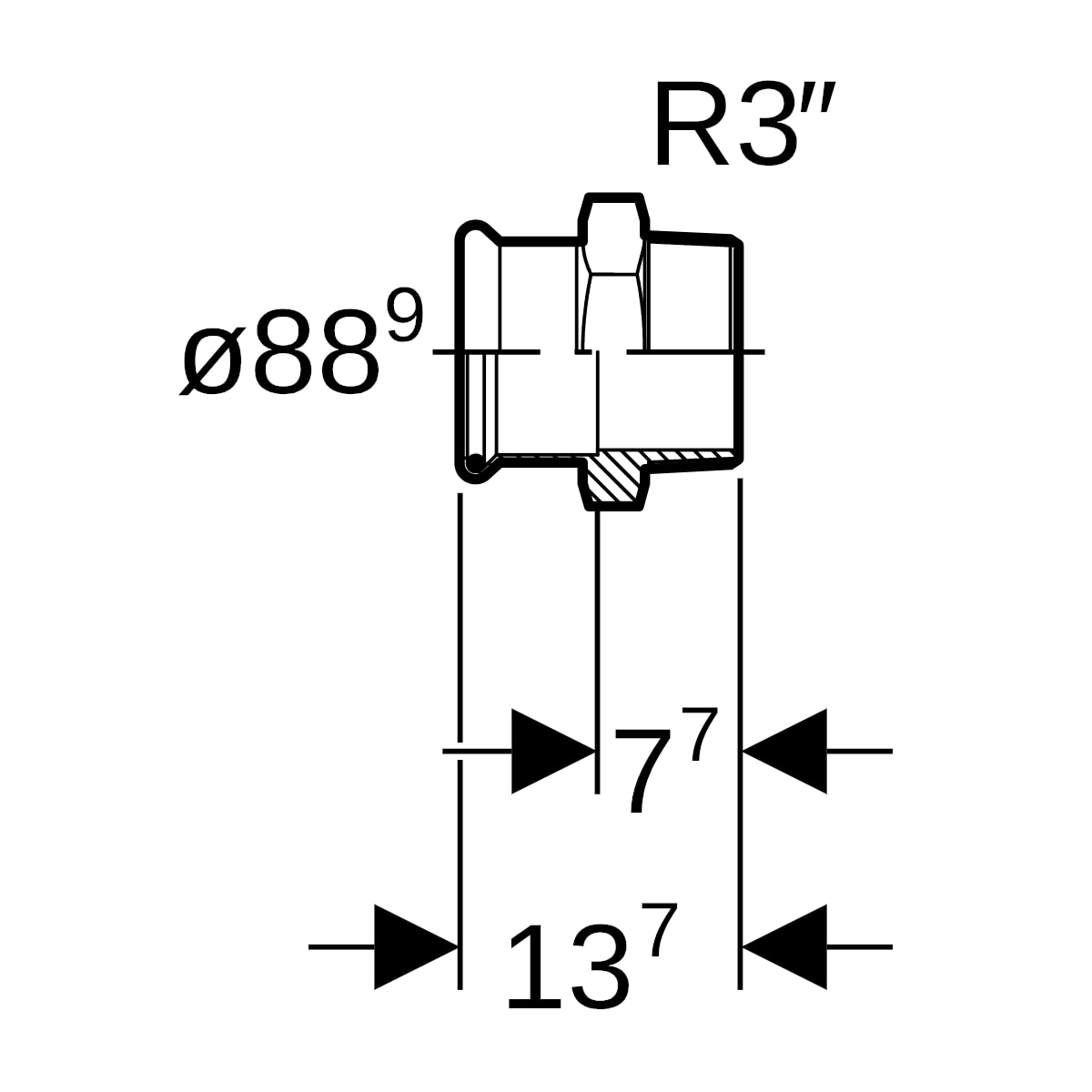 Geberit Mapress Edelstahl Übergang mit AG (LABS-frei) d88,9-R3