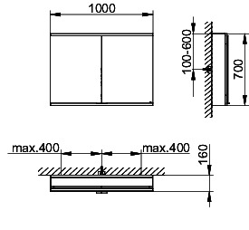 KEUCO Royal Modular 2.0 SPS, unbel. 80020, Vorb,1Steckd/USB,sb-elox,1000x700x160mm