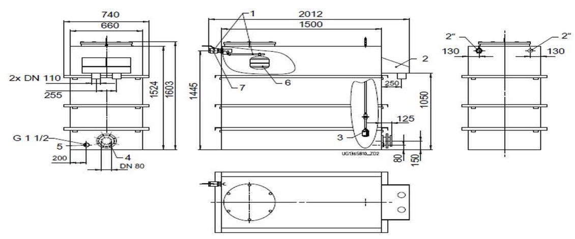 KSB Vorbehälter mit freiem Auslauf Vges 1500 l, Vnutz 800 l, 2 x R 2"