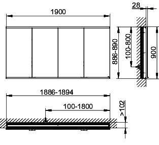 KEUCO Royal Modular 2.0 SPS, unbel. 80040, Einb,4Steckd,sb-elox,1900x900x120mm