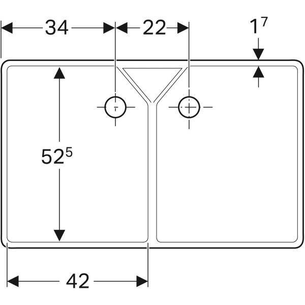 Geberit Publica Mehrzweckbecken mit 2 Becken 90x25x56cm, mit Überlauf, weiß