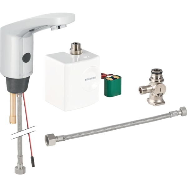 Geberit Typ 185 Waschtischarmatur, Generator mit Untertischmischer, hgl. verchromt
