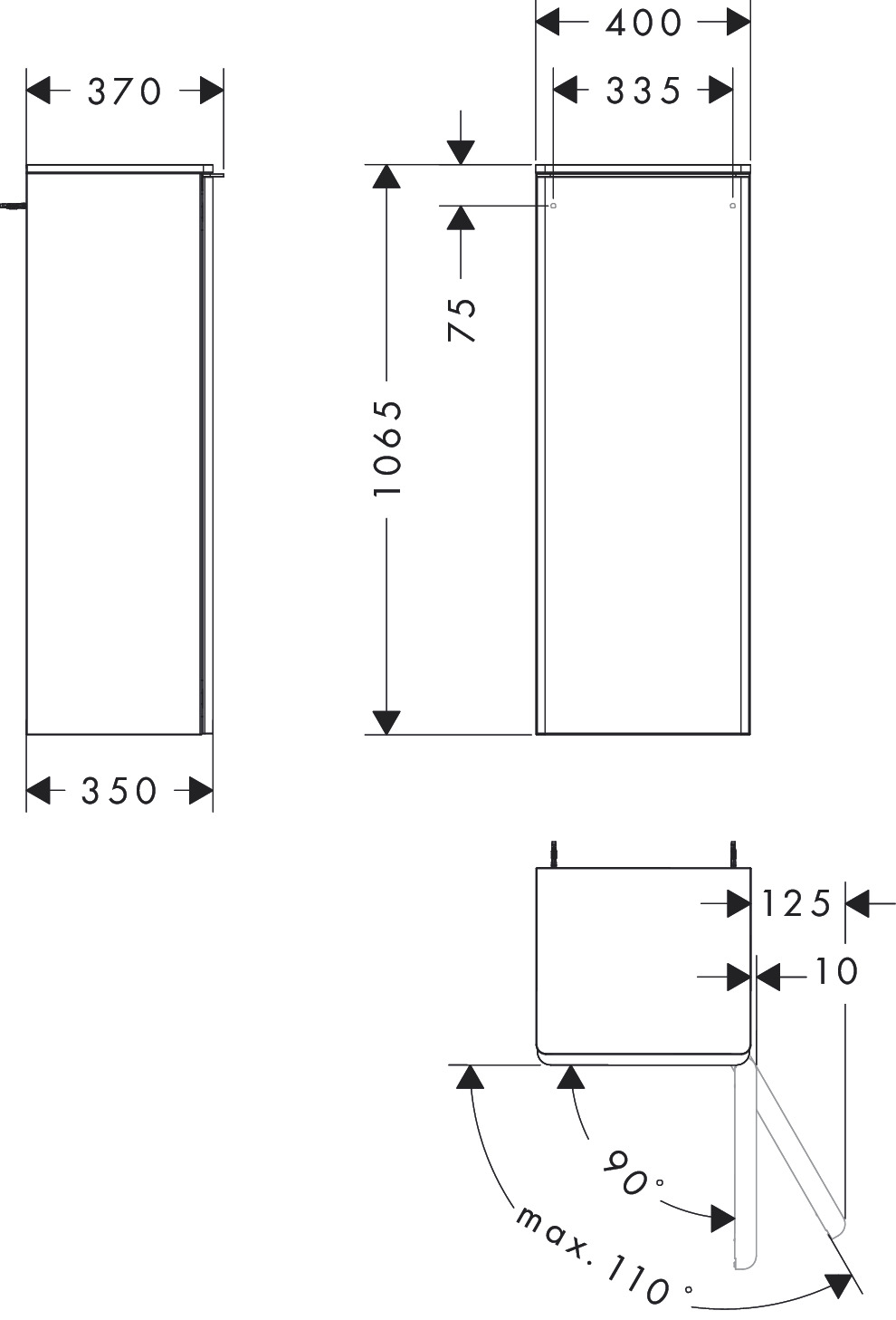 Hansgrohe Halbhochschrank Xelu Q we hgl 400x350mm,Türanschlag rechts chr